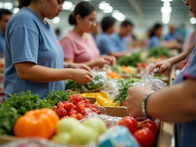 Volunteers packing food parcels for low-income families and households in crisis
